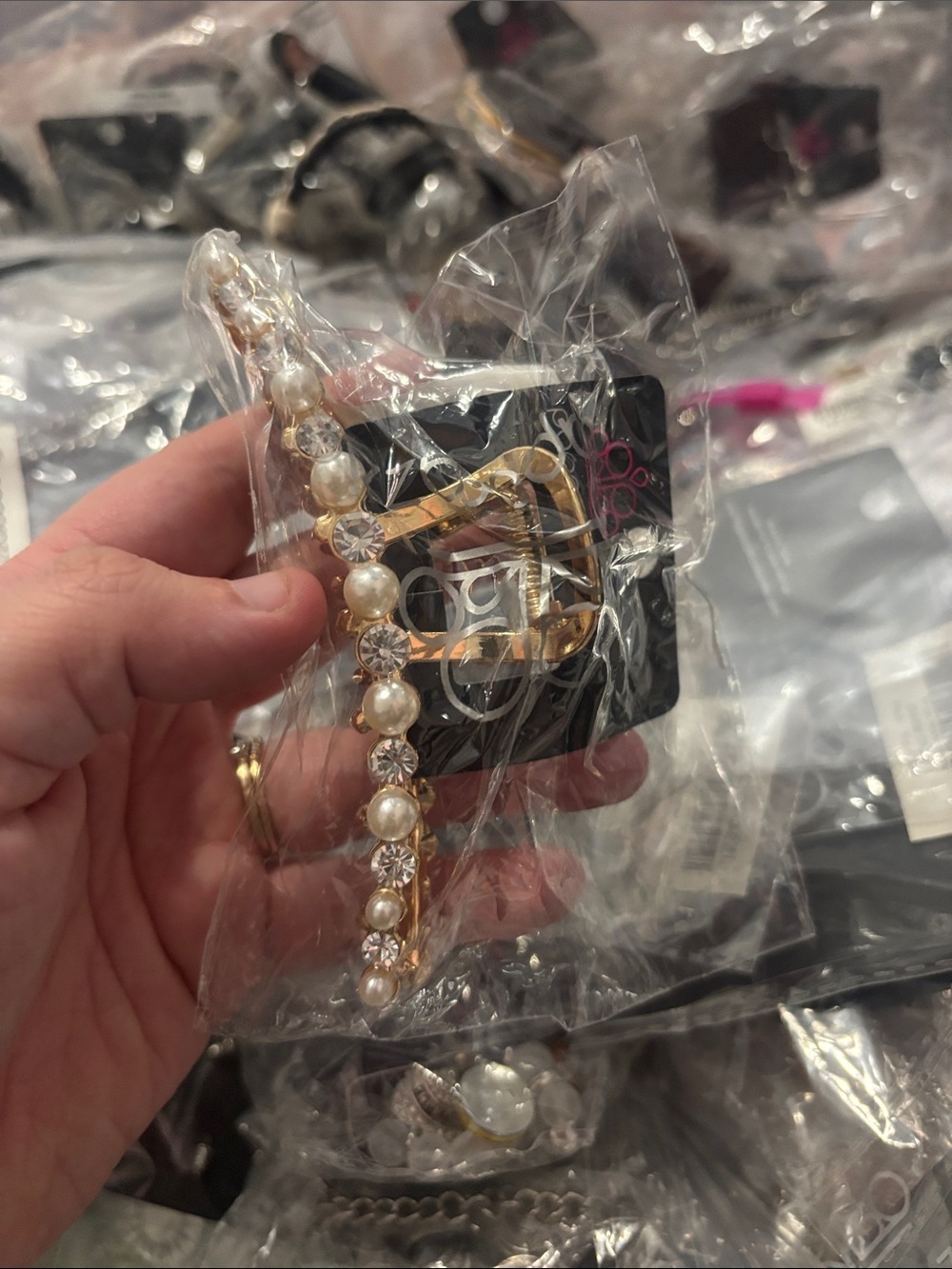 Gold Pearl & Crystal Hair Clip - Women's Accessory